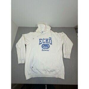 Vintage ECKO Unltd Hoodie Mens LARGE White Pullover Embroidery Rhino Logo Y2K
